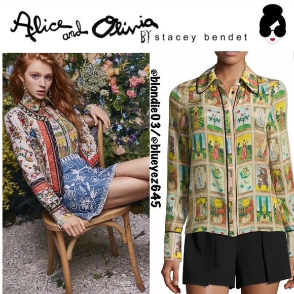 Alice + Olivia Tops - Alice + Olivia “Alfie” Tarot card shirt Blouse S